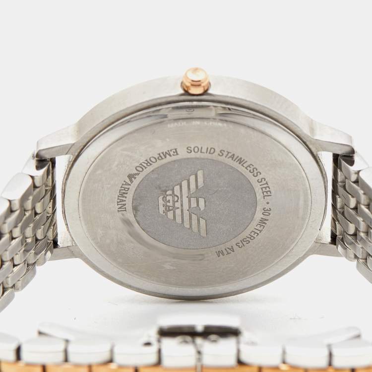 Pre Owned Emporio Armani Mother of Pearl Two Tone Stainless Steel AR80019 Women's Wristwatch 32 mm &  Earrings Set
