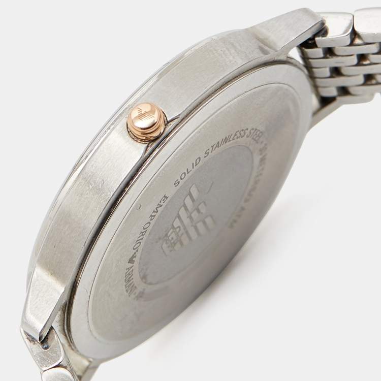 Pre Owned Emporio Armani Mother of Pearl Two Tone Stainless Steel AR80019 Women's Wristwatch 32 mm &  Earrings Set