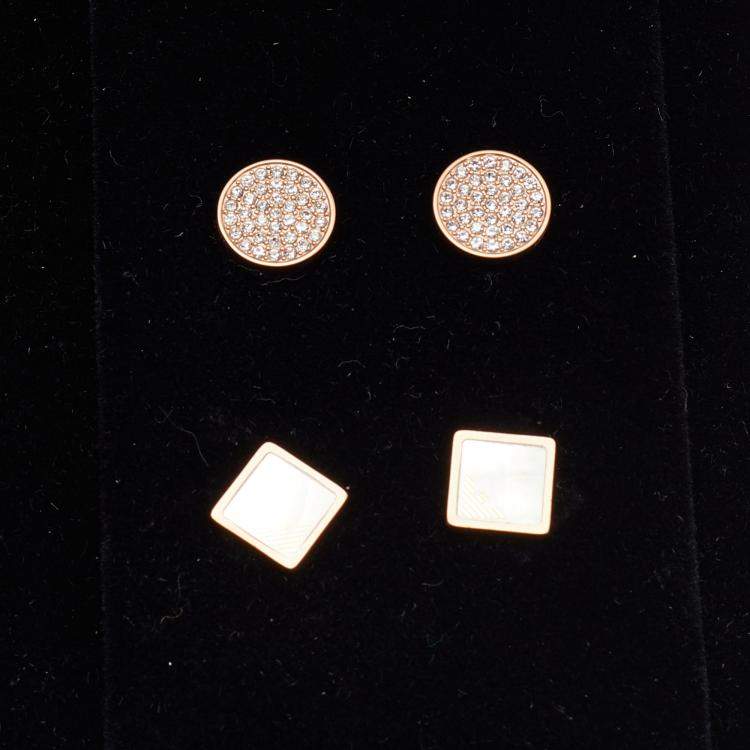 Pre Owned Emporio Armani Mother of Pearl Two Tone Stainless Steel AR80019 Women's Wristwatch 32 mm &  Earrings Set