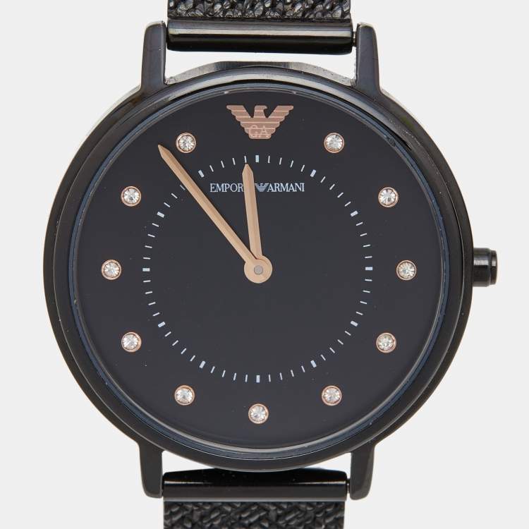 Pre Owned Emporio Armani Black PVD Coated Stainless Steel AR11252 Women's Wristwatch 32 mm