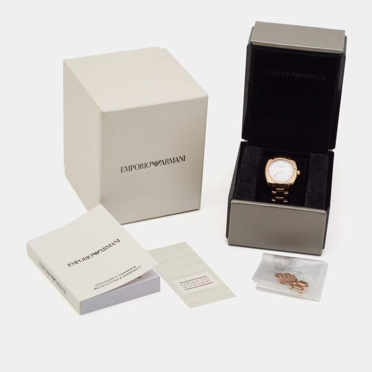 Pre Owned Emporio Armani Mother Of Pearl Gold Plated Stainless Steel AR11038 Women's Wristwatch 28 mm