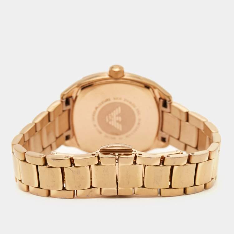 Pre Owned Emporio Armani Mother Of Pearl Gold Plated Stainless Steel AR11038 Women's Wristwatch 28 mm