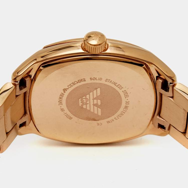 Pre Owned Emporio Armani Mother Of Pearl Gold Plated Stainless Steel AR11038 Women's Wristwatch 28 mm