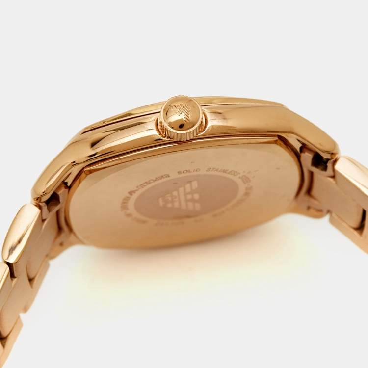 Pre Owned Emporio Armani Mother Of Pearl Gold Plated Stainless Steel AR11038 Women's Wristwatch 28 mm
