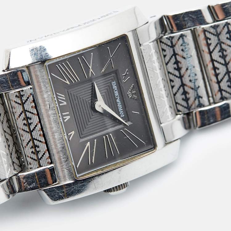 Pre Owned Emporio Armani Grey Stainless Steel AR5708 Women's Wristwatch 27 mm