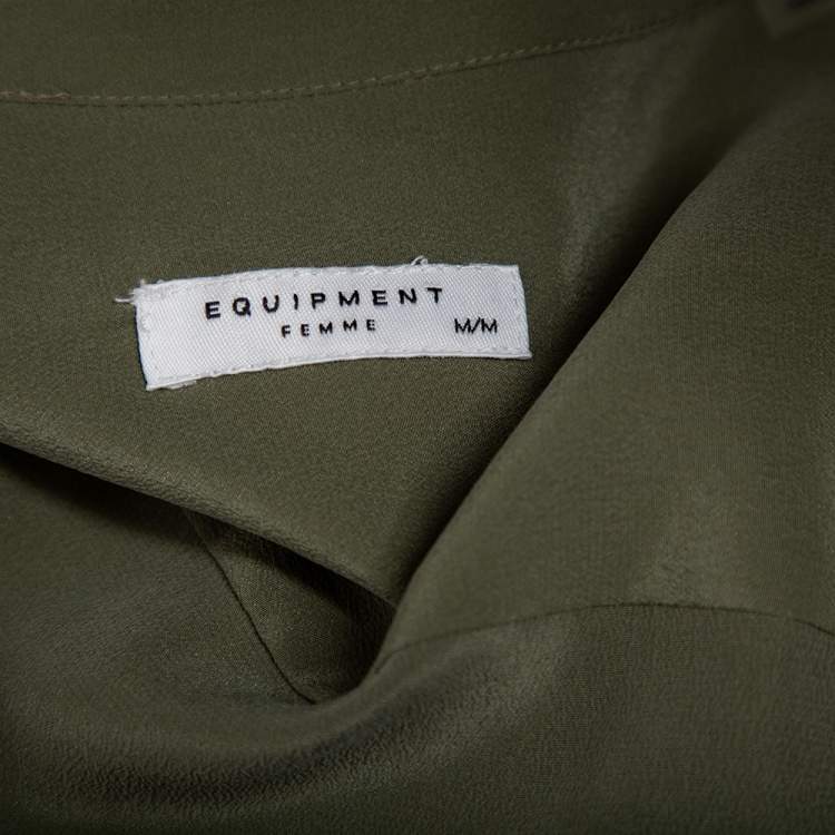 مملوكة مسبقًا Equipment Military Green Silk Belted Sleeveless Maxi Shirt Dress M