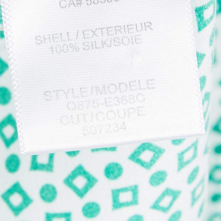Equipment Green Printed Contrast Trim Detail Long Sleeve Silk Blouse M