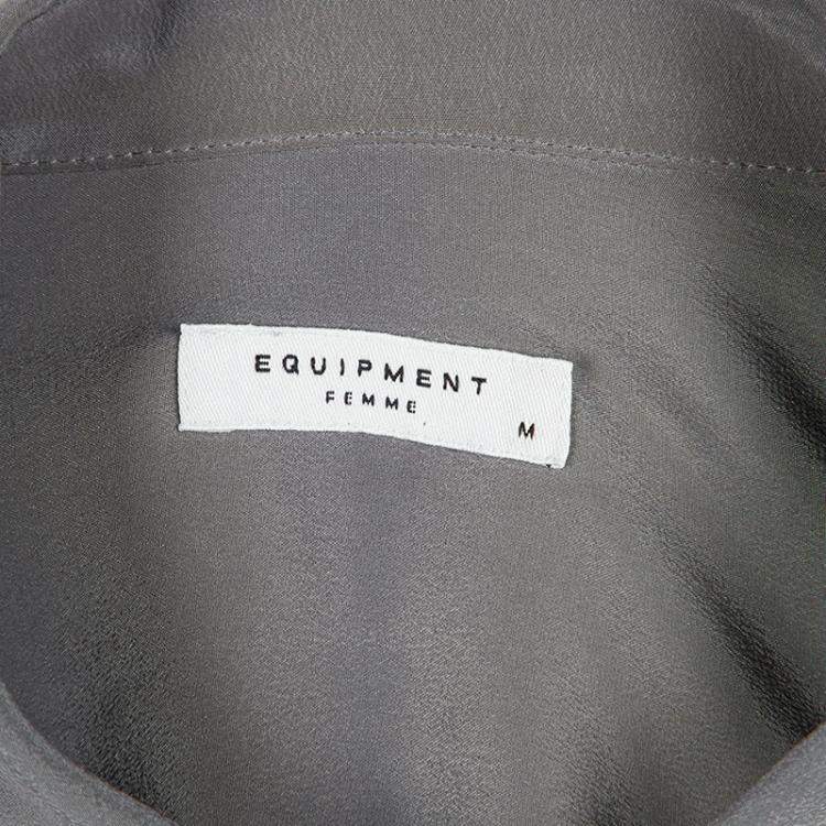 مملوكة مسبقًا Equipment Gunmetal Grey Silk Long Sleeve Button Front Signature Blouse M