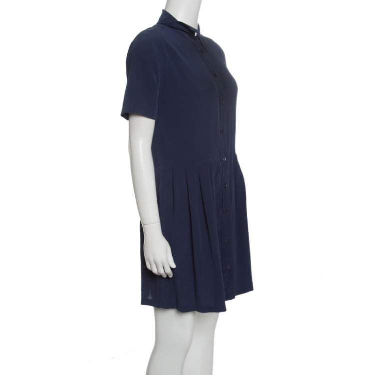مملوكة مسبقًا Equipment Navy Blue Washed Silk Naomi Shirt Dress S