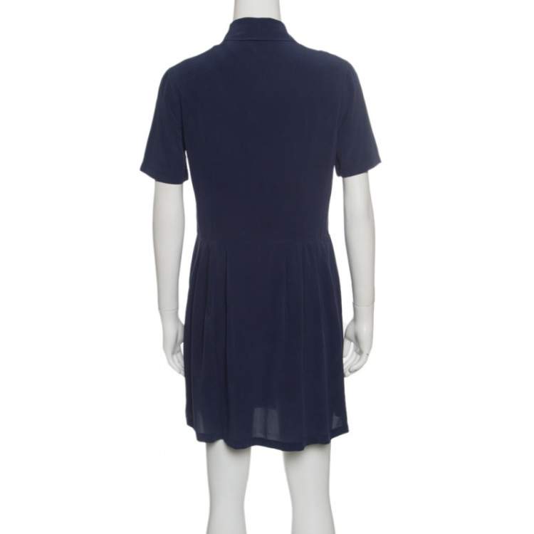 مملوكة مسبقًا Equipment Navy Blue Washed Silk Naomi Shirt Dress S