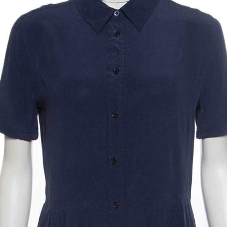 مملوكة مسبقًا Equipment Navy Blue Washed Silk Naomi Shirt Dress S