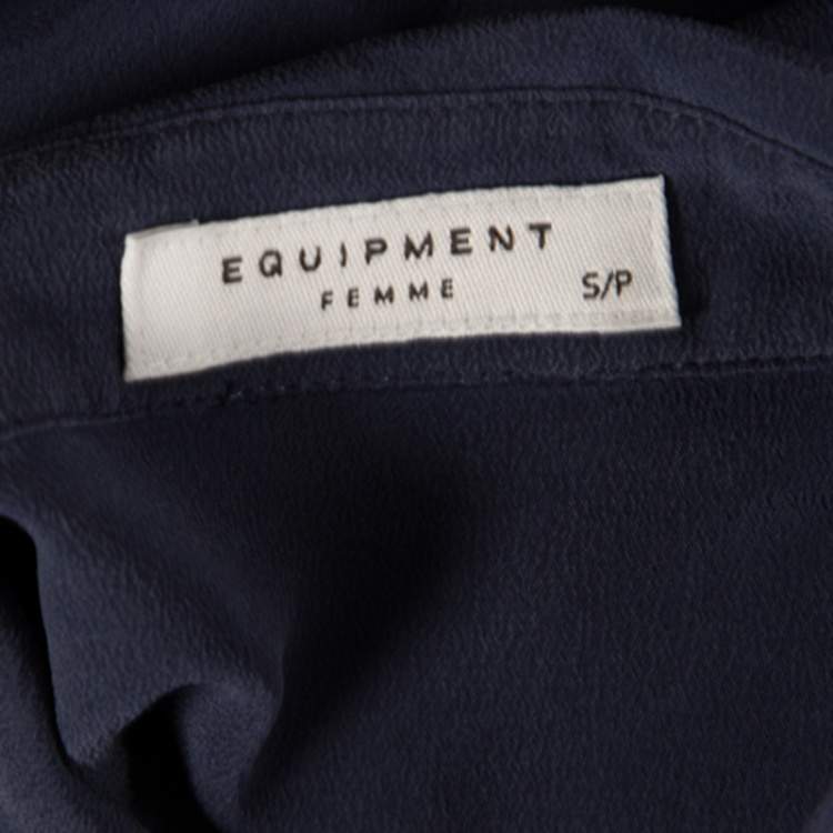 مملوكة مسبقًا Equipment Navy Blue Washed Silk Naomi Shirt Dress S