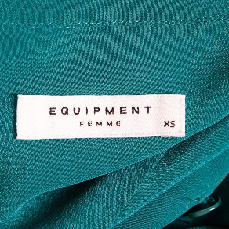 Pre Owned Equipment Femme Everglade Blue Silk Charmeuse Tegan Shirt Dress XS