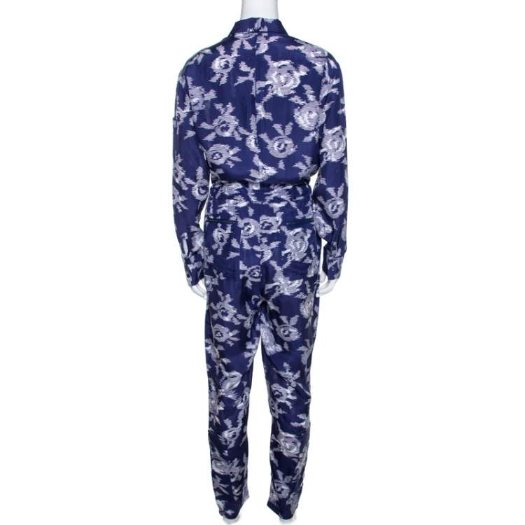 Pre Owned Equipment Purple Maverick Print Silk Jumpsuit S