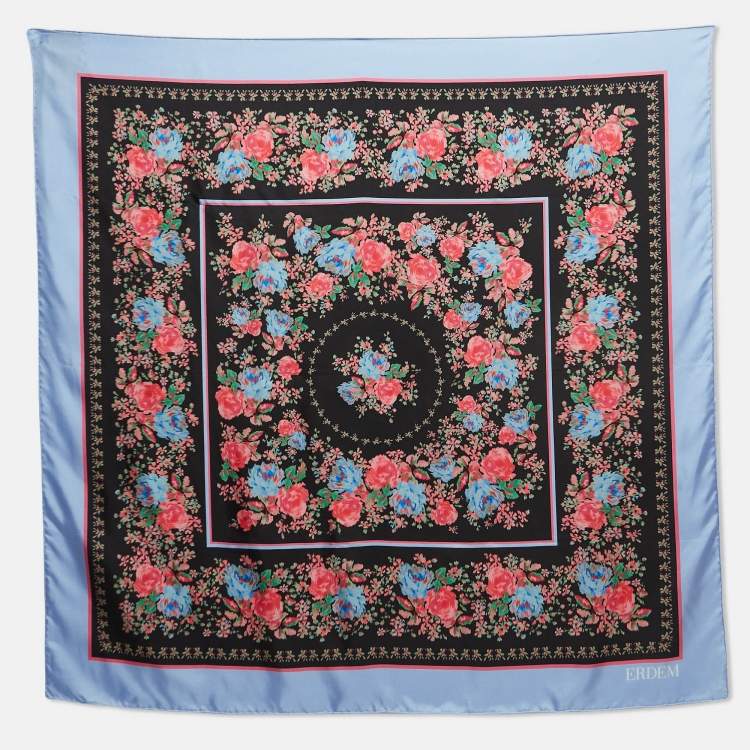 Pre Owned Erdem Multicolor Floral Print Silk Carrington Square Scarf S