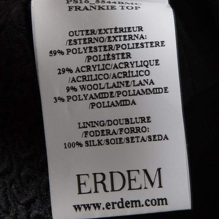 Pre Owned Erdem Black Jacquard Floral Applique Frankie Cropped Peplum Top M