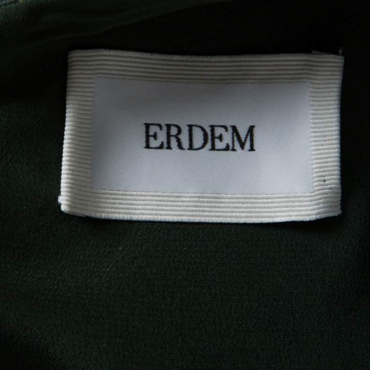 Pre Owned Erdem Green Floral Printed Silk Gazar Ruffled Bottom Alouette Gown M