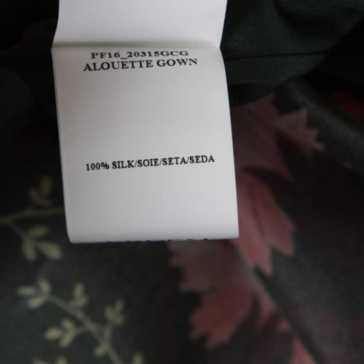 Pre Owned Erdem Green Floral Printed Silk Gazar Ruffled Bottom Alouette Gown M