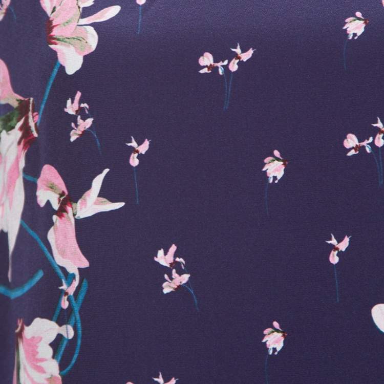 Pre Owned Erdem Navy Blue Kayo Lily Printed Silk Mirela Shift Dress M