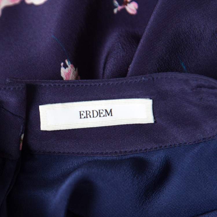 Pre Owned Erdem Navy Blue Kayo Lily Printed Silk Mirela Shift Dress M