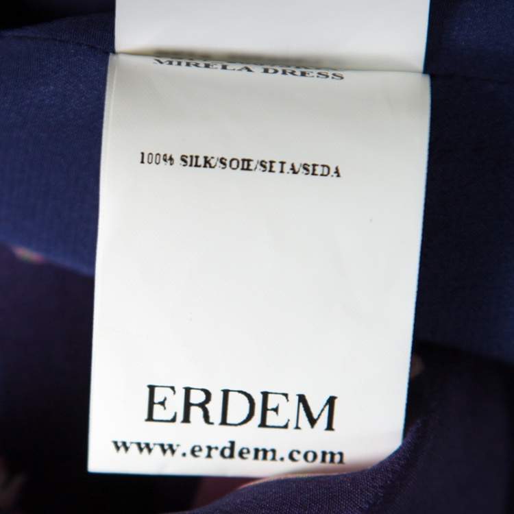 Pre Owned Erdem Navy Blue Kayo Lily Printed Silk Mirela Shift Dress M