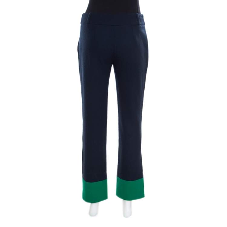 Pre Owned Erdem Navy Blue and Green Colorblock Wool Straight Fit Trousers S