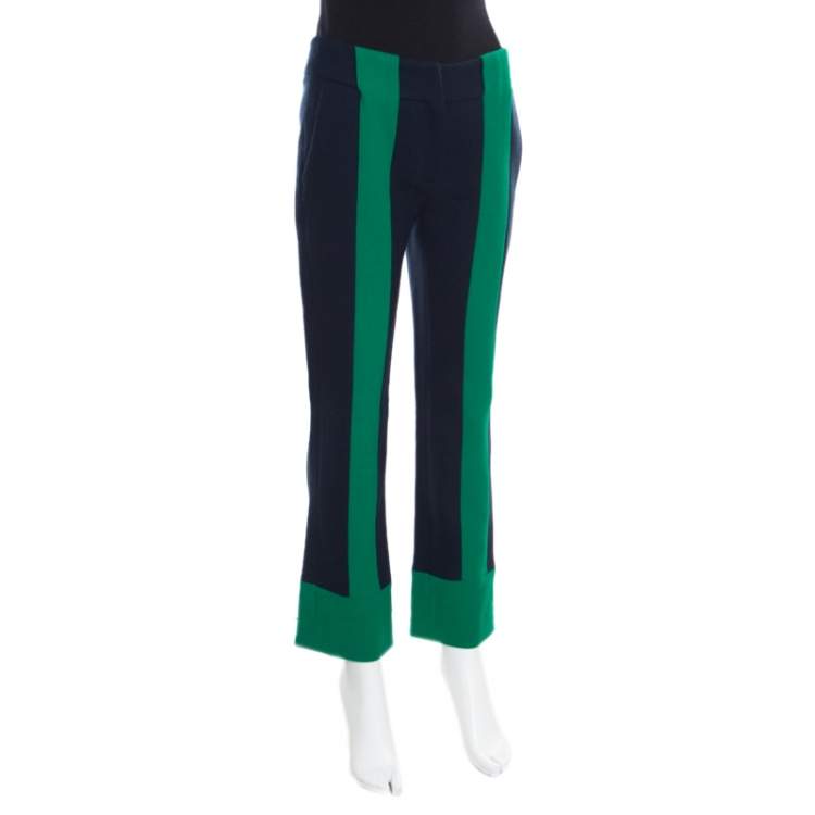 Pre Owned Erdem Navy Blue and Green Colorblock Wool Straight Fit Trousers S