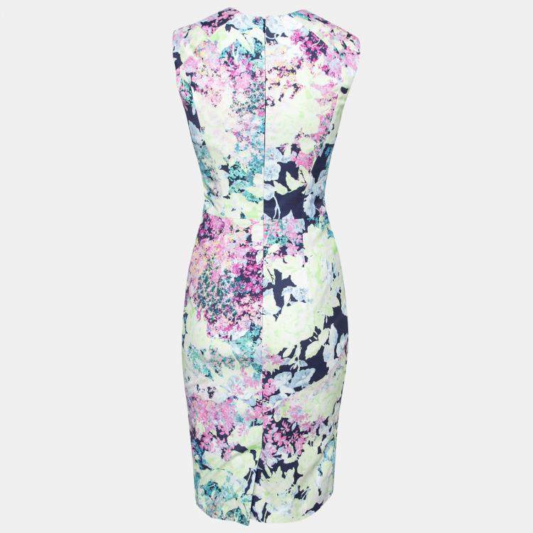 Pre Owned Erdem Multicolor Floral Print Cotton Blend Sleeveless Trina Sheath Dress S
