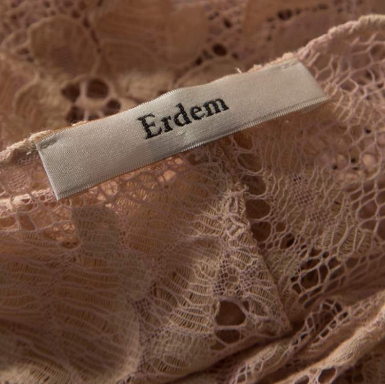 Pre Owned Erdem Light Pink Lace Front Bow Detail Top and Skirt Set M 