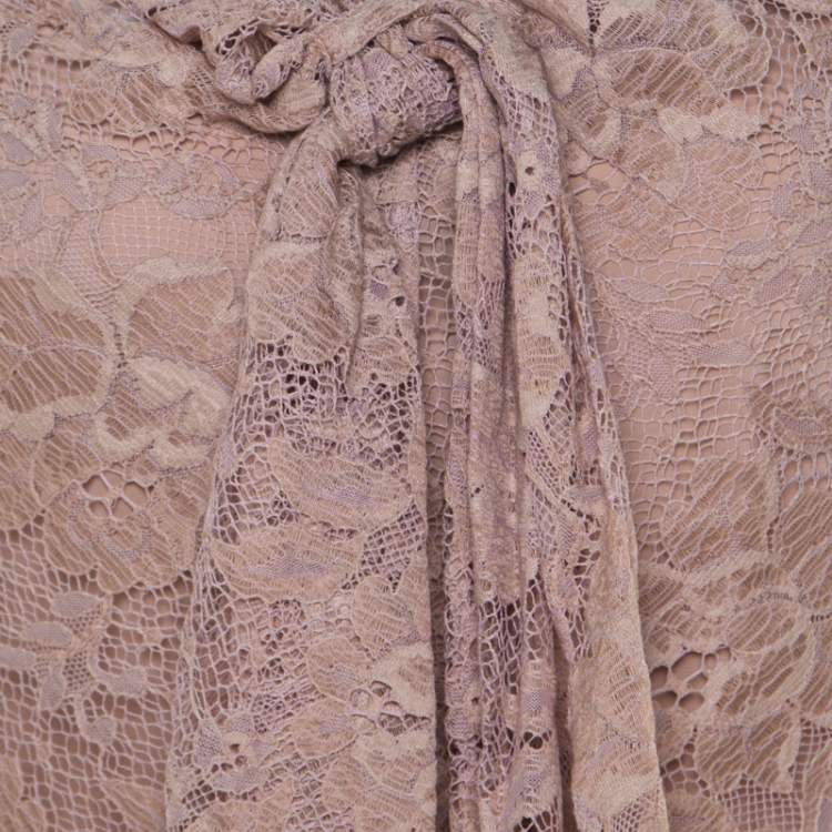 Pre Owned Erdem Light Pink Lace Front Bow Detail Top and Skirt Set M 