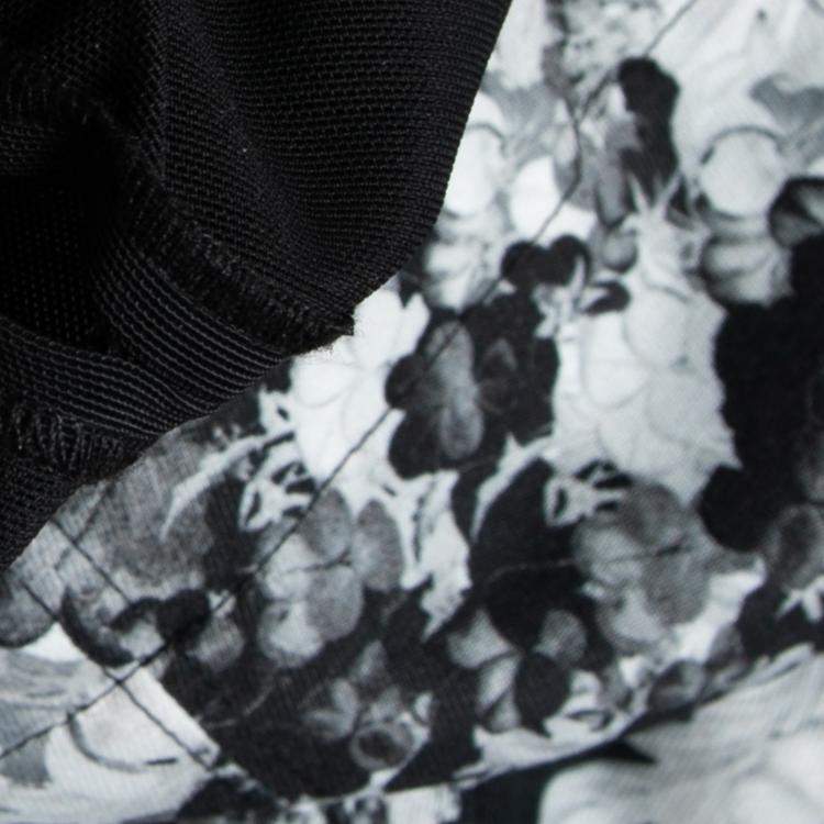 Pre Owned Erdem Black and White Floral Print Stretch Cotton Corset Bodice Dress S 