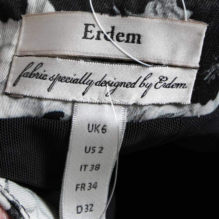 Pre Owned Erdem Black and White Floral Print Stretch Cotton Corset Bodice Dress S 