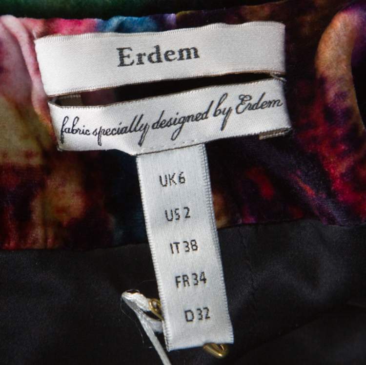 Pre Owned Erdem Multicolor Printed Velvet Slit Detail Daniella Gown S  