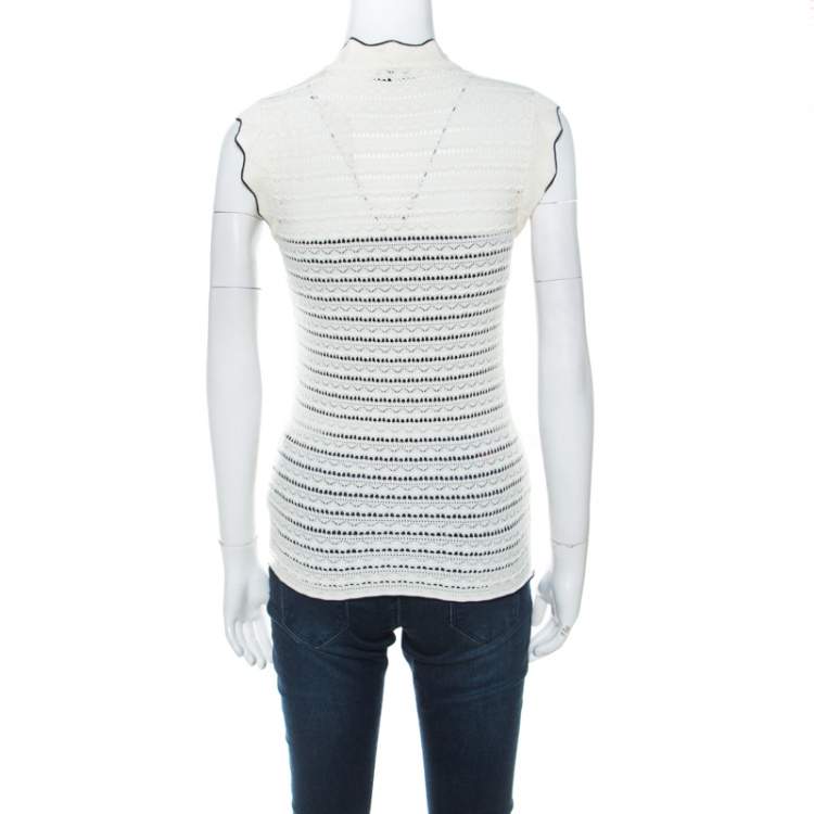 Pre Owned Erdem Cream Pointelle Knit Sleeveless Mariana Top S
