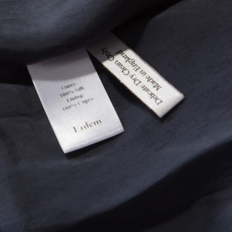 Pre Owned Erdem Navy Blue Lillie Printed Silk Crepe Dress M 