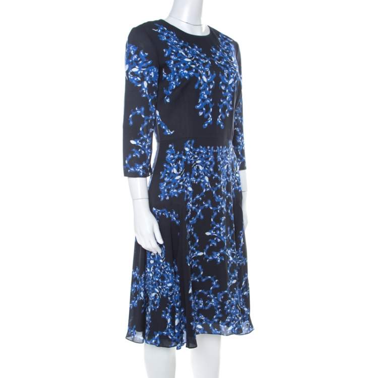 Erdem Navy Blue Lillie Printed Silk Crepe Dress M Erdem TLC