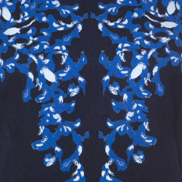 Pre Owned Erdem Navy Blue Lillie Printed Silk Crepe Dress M 