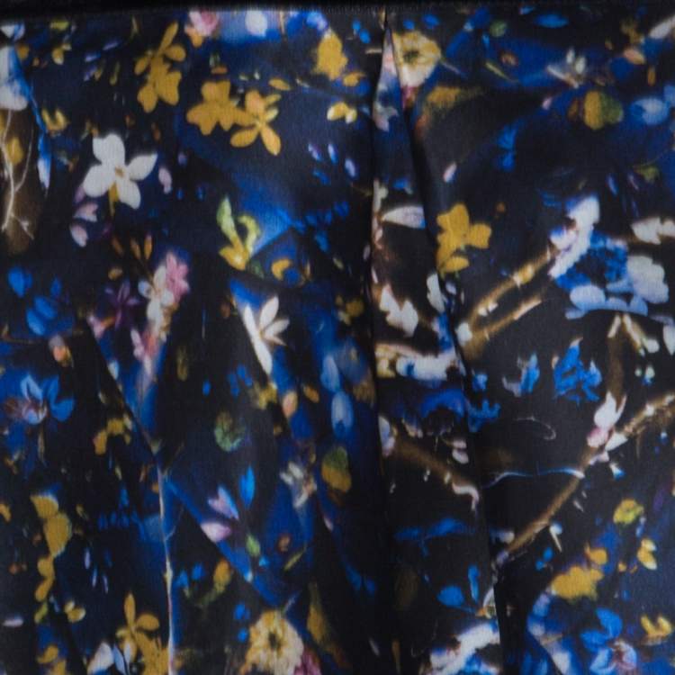 Pre Owned Erdem Blue Floral Print Silk Gazar Levinia Gathered Skirt M