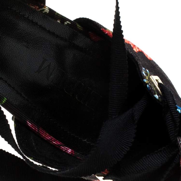 Pre Owned Erdem Black Floral Canvas Cut Out Lace Up Sandals Size 38