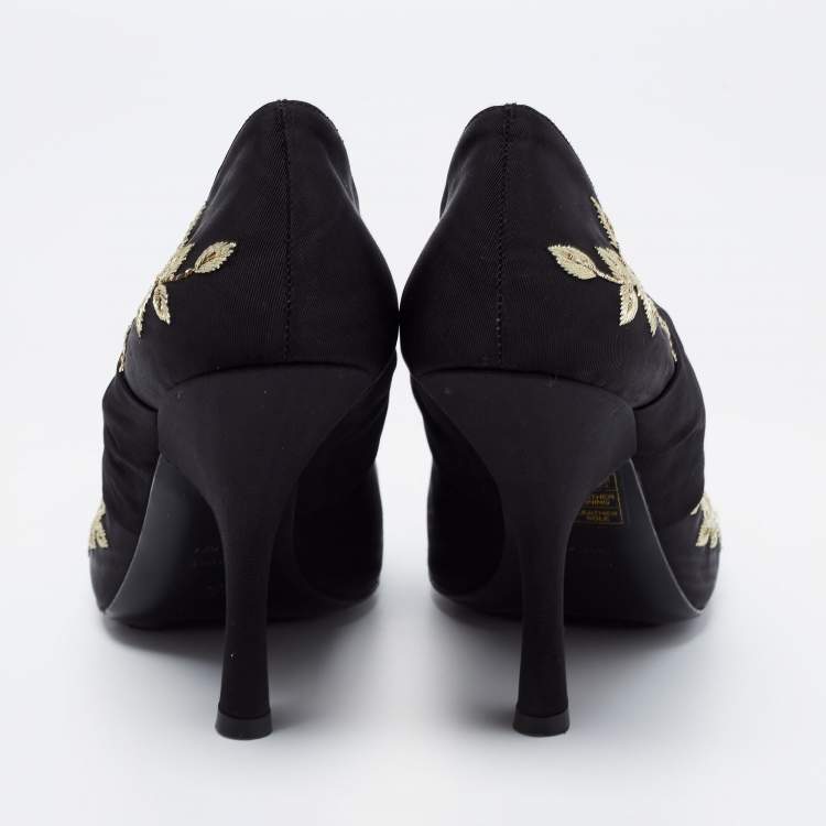 Pre Owned Erdem Black Canvas Embroidered Pumps Size 39