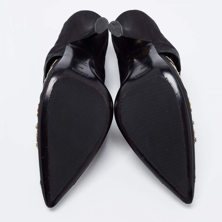 Pre Owned Erdem Black Canvas Embroidered Pumps Size 39