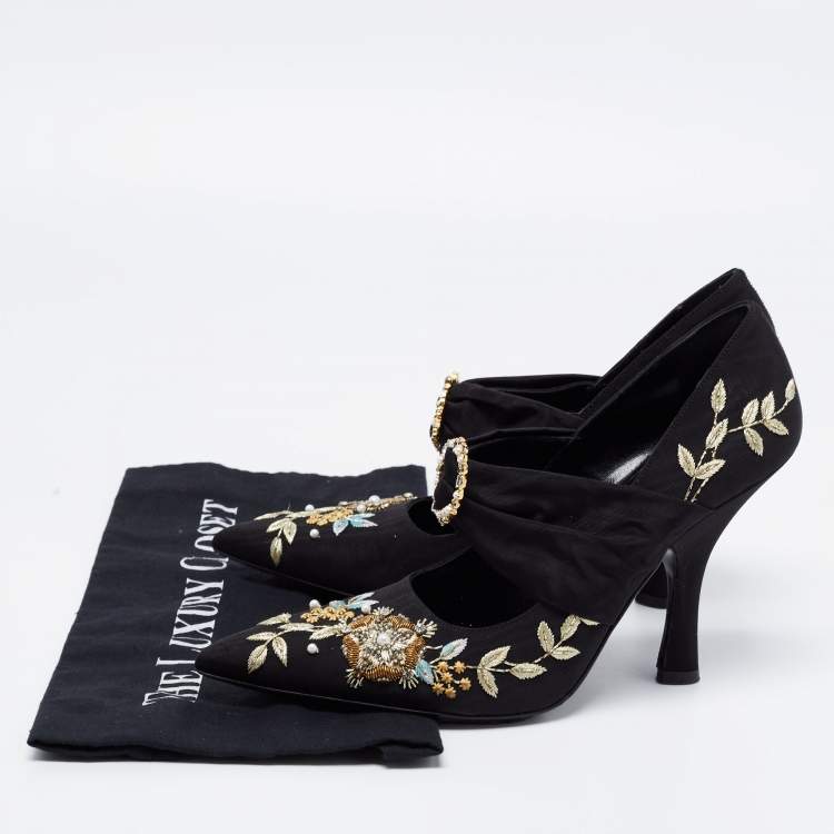 Pre Owned Erdem Black Canvas Embroidered Pumps Size 39