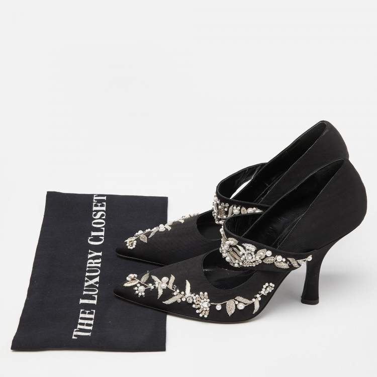 Pre Owned Erdem Black Fabric Crystals Embellished Strap Pumps Size 40