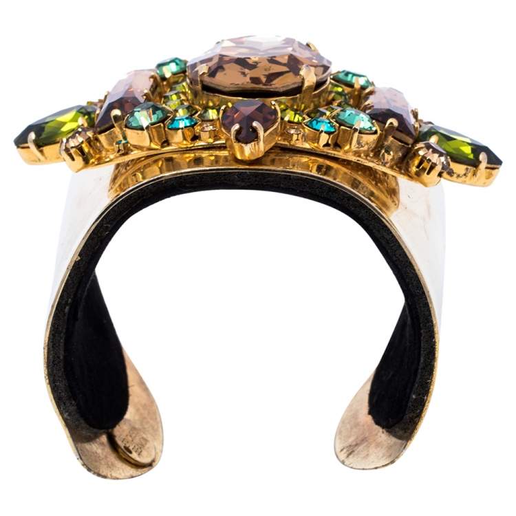 Pre Owned Erickson Beamon Gold Tone Crystal Embellished Open Cuff Bracelet
