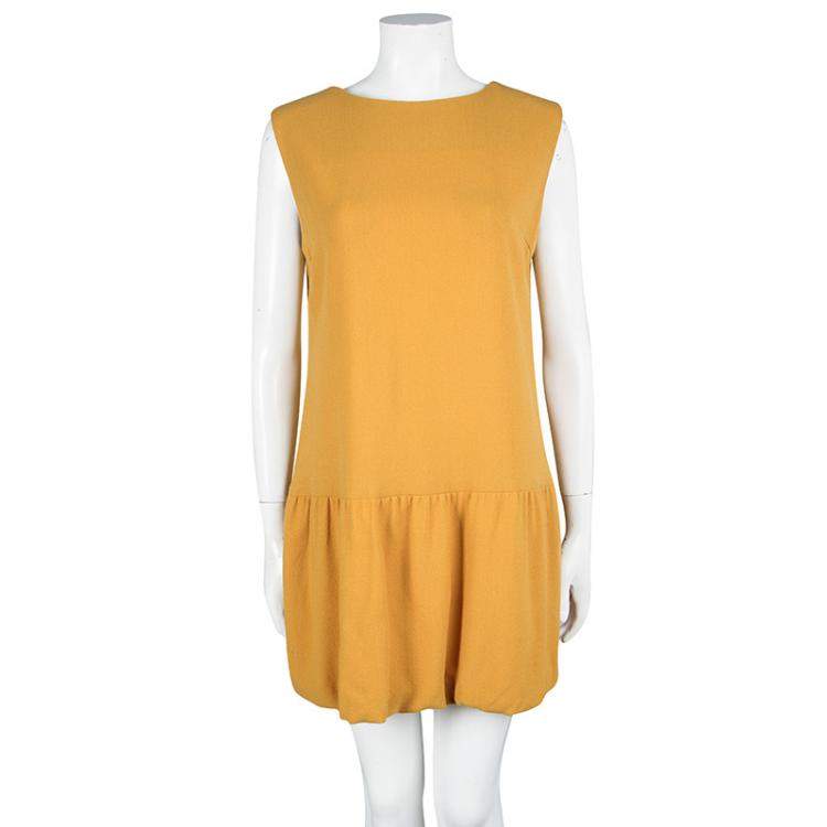 Pre Owned Ermanno Scervino Mustard Yellow Ruffle Bottom Sleeveless Wool Dress M