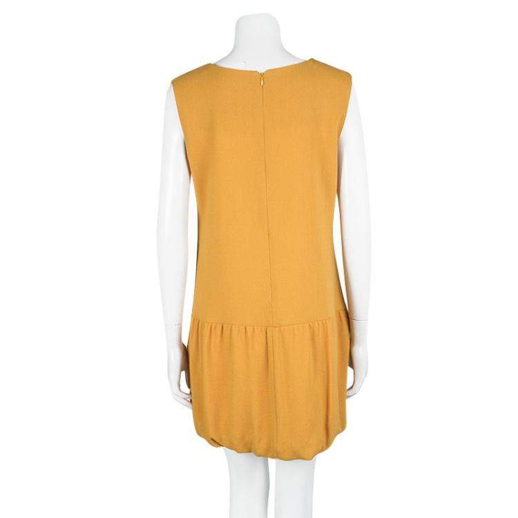 Pre Owned Ermanno Scervino Mustard Yellow Ruffle Bottom Sleeveless Wool Dress M