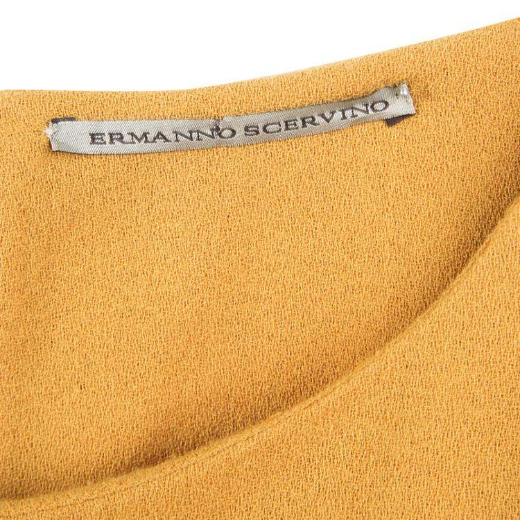 Pre Owned Ermanno Scervino Mustard Yellow Ruffle Bottom Sleeveless Wool Dress M