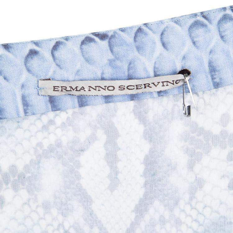 Pre Owned Ermanno Scervino Blue Python Print Silk Short Sleeve Top M