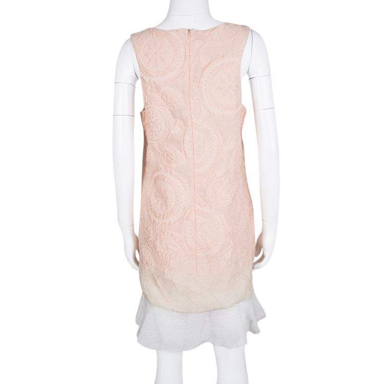 Pre Owned Ermanno Scervino Peach Ombre Embossed Jacquard Ruffled Bottom Sleeveless Dress M