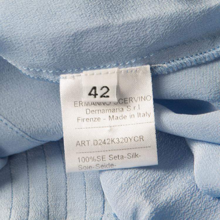 Pre Owned Ermanno Scervino Powder Blue Silk Pintuck Detail Long Sleeve Tunic M